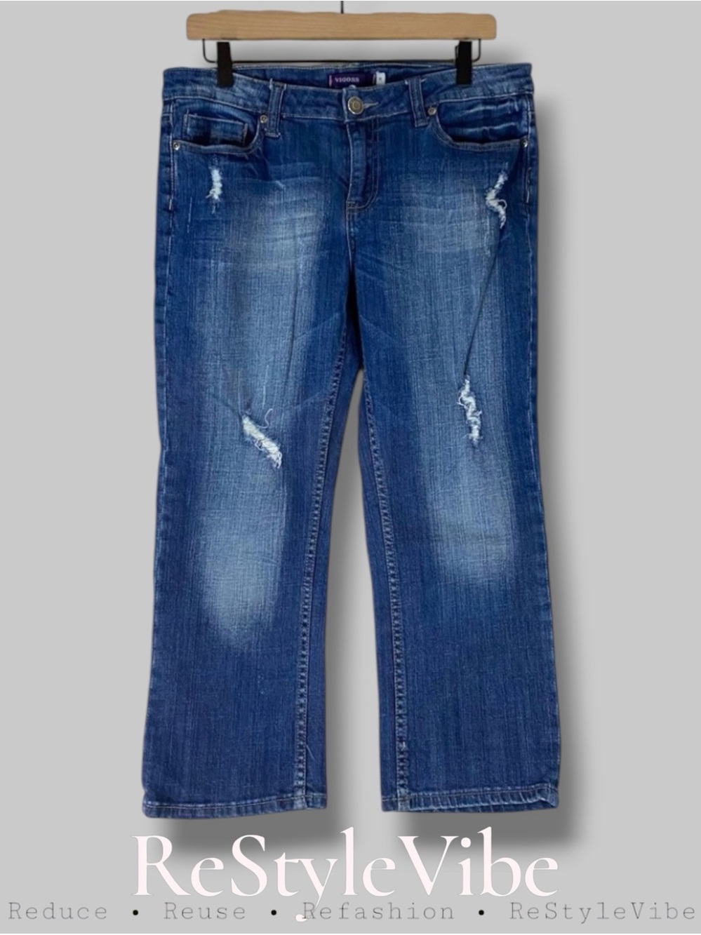 VIGOSS Women’s Size 11 Denim Jeans Capri Cropped Style Fit Stretch Distressed